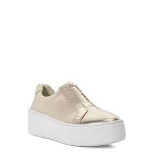 Dune London Womens Ladies Ethoss - Laceless Flatform Trainers - Gold Leather - Size UK 8