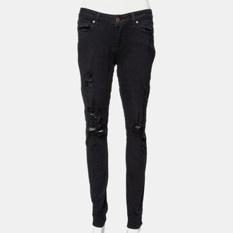 Paige Black Denim Ultra Skinny Distressed Verdugo Jeans