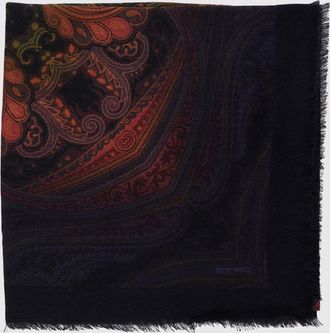 Etro Wool and Silk Blend Scarf with Paisley Motif and Fringed Hem