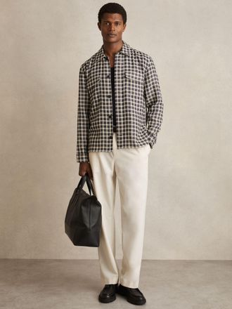 Reiss Navy & white Woven Check Twin Pocket Overshirt, XL