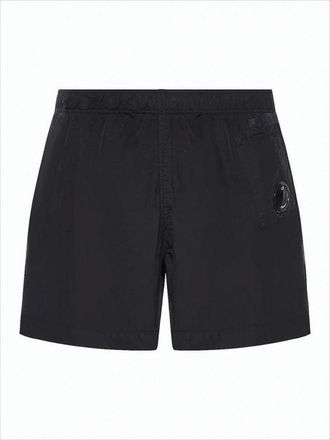 C.P. Company Streamlined Black Swim Shorts With Elastic Waistband