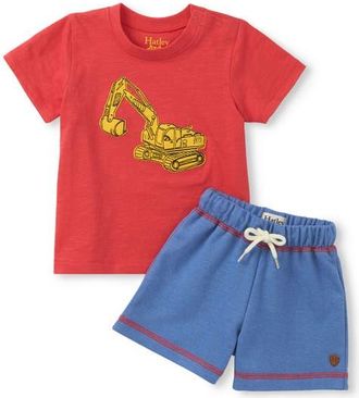 Hatley Kids Digger Appliqu&eacute; T-Shirt & Shorts Set in Red at Nordstrom, Size 12-18M