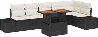 vidaXL Vidaxl - Conjunto de Comedor de Jardín con cojín 7 pcs Negro, Crema