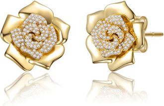 Rachel Glauber 14K Gold Plated with Clear Cubic Zirconia Flower Earrings