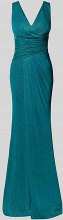 Troyden Collection Schimmerndes Abendkleid mit V-Ausschnitt in Petrol, Größe 34