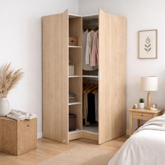 Dmora Dmora - Guardaroba 2 Ante Aser, Mobile Angolare Per Camera Da Letto, Armadio Appendiabiti Ad Angolo, 91x93h184 Cm, 91x93h184 Cm, Rovere