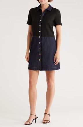 Ellen Tracy Mixed Media Shirtdress in Black/Blue at Nordstrom Rack, Size X-Small