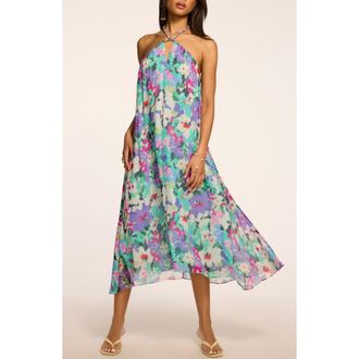 Ramy Brook Harley Floral Print Silk Halter Dress in Capri Garden at Nordstrom, Size Xx-Large