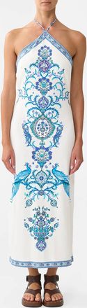 Camilla Long Jersey Halter Dress In Isnik Lullaby