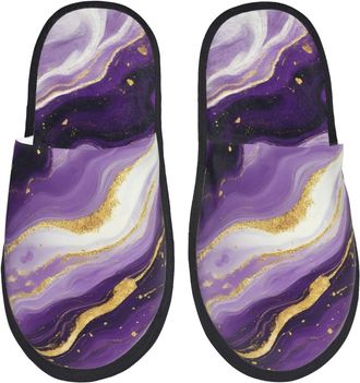 Generic Purple Gold Marble Swirls Unisex House Shoes Cosy House Slippers Warm Slippers For Winter Outdoor Indoor L