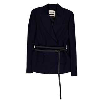 Roberto Cavalli Double-Breasted Belted Blazer, Brand Size 40 ( US Size 6 )