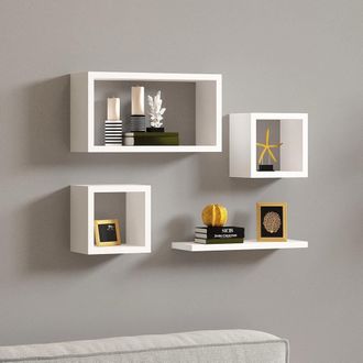 Dmora Estanter&iacute;a Lisignago, 4 Baldas, Modular, Set De 4 Estantes, 24x15x44h Cm Blanco