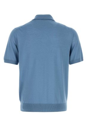 Prada Mens Cerulean Blue Wool Polo Shirt Avio Exterior: Virgin