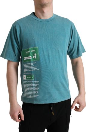 Dolce & Gabbana Mens Milano Graphic Tee Short Sleeves - Marine Cotton - Size EU 46 (Mens)