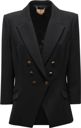 Elisabetta Franchi Double-breasted 3/4 Jas - Dames - Blazers - Zwart - 2XL - Leer - Jassen