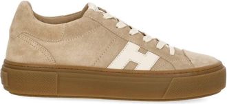 Hogan Beige Suede Low-Top Sneakers With White Leather Logo