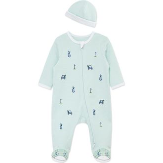 Little Me Golf Cotton Footie & Hat Set in Green at Nordstrom, Size Newborn