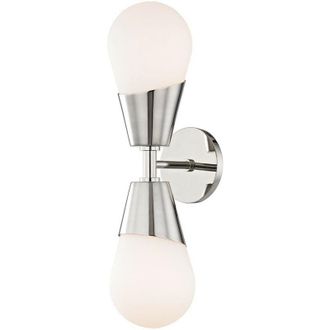 Hudson Valley Lighting Cora 2 Light Wall Sconce Polished Nickel, Glass