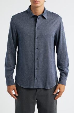 Emporio Armani Heathered Knit Cotton Button-Up Shirt in Blue at Nordstrom Rack, Size Xx-Large