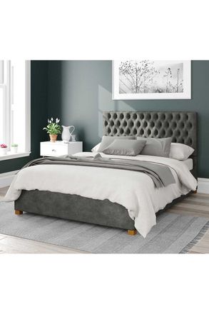 Aspire Home Accents Nightingale Upholstered Ottoman Storage Bed, Kimiyo Linen Fabric in Grey | Size: King