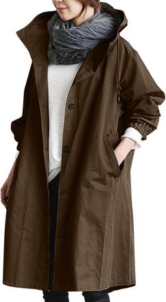 Generic Rain Coats for Women, Lightweight Waterproof Jacket,Women Elegant Windbreaker,Plus Size Long Sleeve Windbreaker Outwear,Ladies Outdoor Hooded Trench C