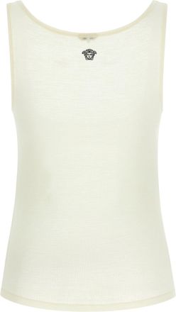 Versace Medusa Embroidered Ribbed Wool Tank Top - White