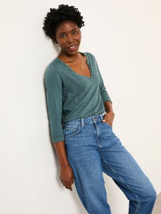 Fat Face FatFace Aster Blue Denim 3/4 Sleeve T Shirt