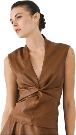 Access Fashion Access Fashion - Bustier van imitatieleer met knoopdetail - Dames - Tops - Bruin - Maat: L Leer