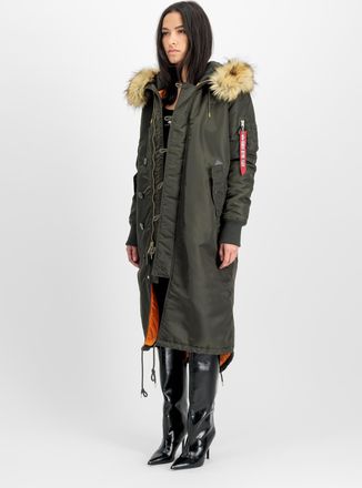 Alpha Industries Winterjacke ALPHA INDUSTRIES Long Fishtail W, Damen, Gr. XS, schwarz (schwarz olive), Obermaterial: 100% Nylon; Futter: 100% Nylon; F&uuml;llung: 100% Poly