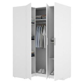 Dmora Armario 3 Puertas Reeves, Ropero Dormitorio Con Colgador, Cajones, 6 Estantes, 95x142 Cm Blanco