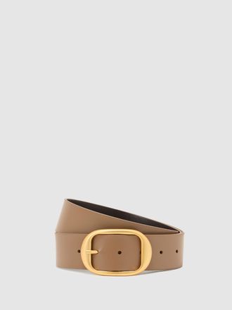 Reiss Taupe Leather Oval-buckle Belt, XS