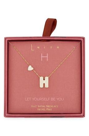 Leith Cubic Zirconia Heart & Bubble Initial Pendant Necklace in H- Clear- Gold at Nordstrom Rack