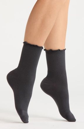 Nordstrom Lettuce Edge Quarter Crew Socks in Grey Ebony at Nordstrom, Size 9