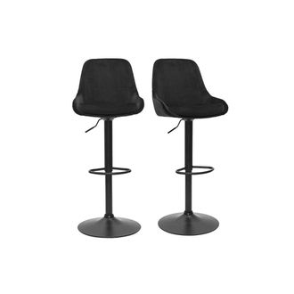 Miliboo Miliboo - Set De 2 Taburetes De Cocina De Dise&ntilde;o Ajustables 360&ordm; De Terciopelo Azul Petr&oacute;leo Y Metal Negro Holo