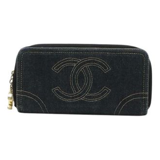Chanel Pre-owned Wallets, female, Blue, Size: ONE SIZE Pre-owned Sparkling Denim Long Wallet