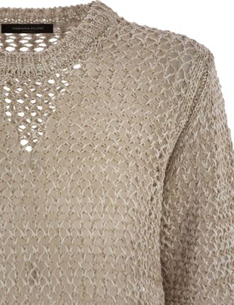 Fabiana Filippi Bicolor Cotton Mesh Short Sleeve Sweater