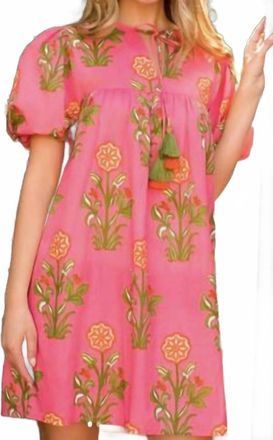 THML Clothing Floral Print Puff Sleeve Mini Dress In Pink