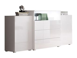 Mirjan24 Mobilier1 - C&oacute;moda Sarasota 127, Blanco + Blanco Brillante, Con Cajones Y Puertas, N&uacute;mero De Cajones: 0, 81x150x39cm
