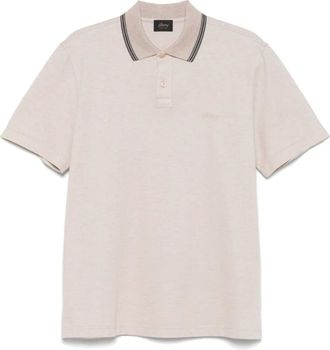 Brioni Polo Shirts, male, Beige, Size: 2XL Embroidered logo polo shirt with stripes