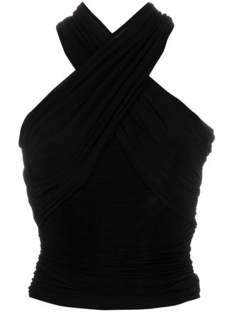 Saint Laurent halterneck ruched top - women - Spandex/Elastane/Viscose - S - Black