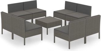 vidaXL Set De Muebles De Jard&iacute;n 9 Pzas Y Cojines Rat&aacute;n Sint&eacute;tico Gris Vidaxl