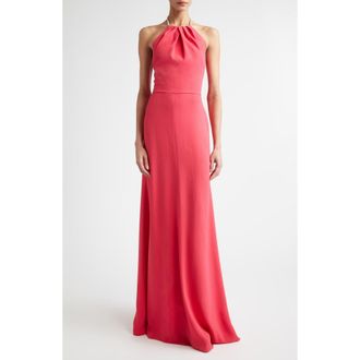 St. John Fluid Stretch Crepe Halter Neck Gown in Cherry Pink at Nordstrom, Size 10