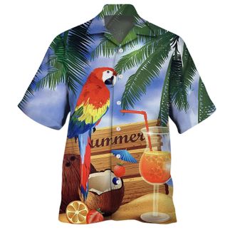 Generic Mens Size Medium Shirts Mens Spring/Summer Fashion Casual Parrot Print Party Beach Loose Print Short Sleeve Shirt Short Sleeve Beach Summer Casual Shi