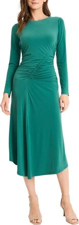 Maggy London Long Sleeve Ruching Detail Midi Dress In Evergreen
