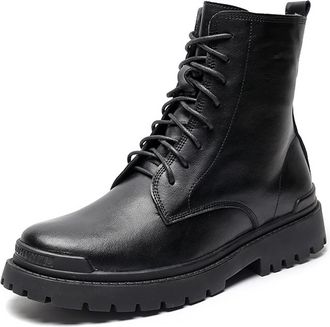 Generic Mens Ankle Boots Block Heel Slip Resistant Derby High Top Height Increasing Elevator Genuine Leather Work Casual Stylish(Black Lined,5.5 UK)