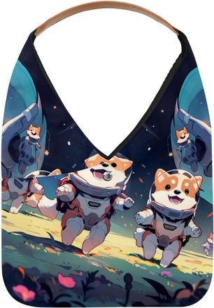 Generic Cute Space Dog Reusable Lightweight Grocery Bags - Foldable Into Compact Pouch, Washable & Sturdy, Multipurpose for Shopping and Travel
