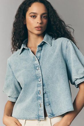 Frame Denim Denim Puff-Sleeve Top
