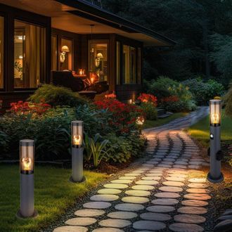 Globo Lighting Piantana LED con presa di corrente e rilevatore di movimento Colonna da giardino con luce, acciaio inox antracite, plastica fumé, 1x filamento E27