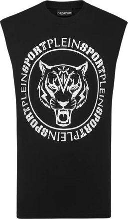 Plein Sport Carbon Tiger Mouwloos T-Shirt - Heren - Sportshirts - Zwart - 2XL - Katoen - Fitness