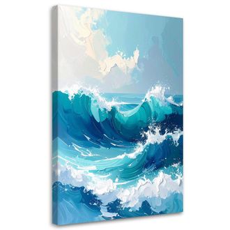 Feeby Cuadro En Lienzo, Olas Del Mar Paisaje Marino En Tonos Pastel Turquesas, 80x120